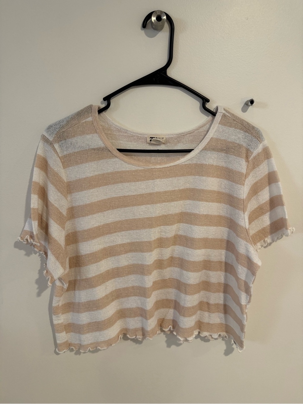 Billabong Beige & White Striped Cropped Knit Tee